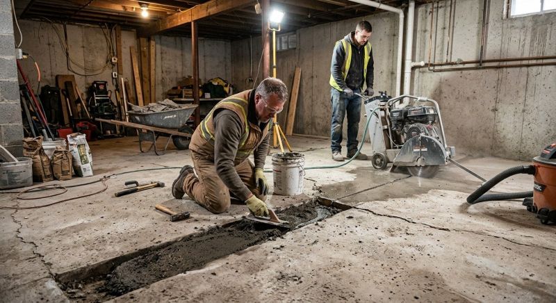Cracked Basement Floor Repair in Avon, CT